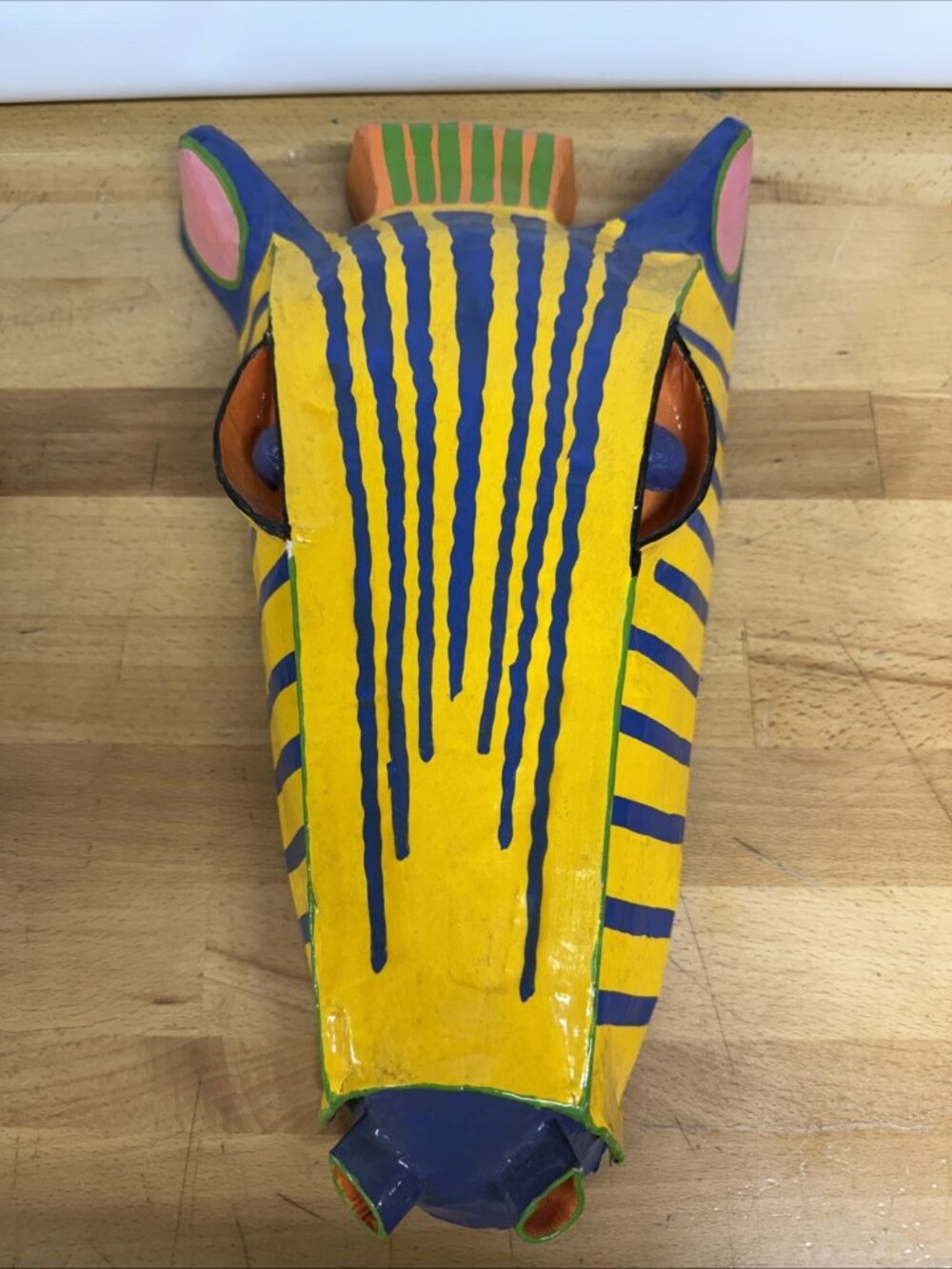 Signed Gina Truex Zebra Colorful Wall Hanging Art Décor Mask 90's - 16” - LOOK